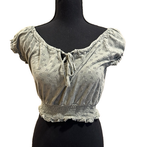 OLIVE GREEN EYELET SHORT SLEEVE TOP